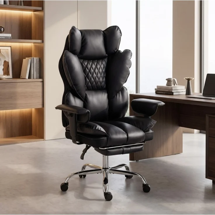 Chefsessel aus Kunstleder mit Taschenfederkern & Liegefunktion, 80x67x130 cm, Schwarz – Bild 2