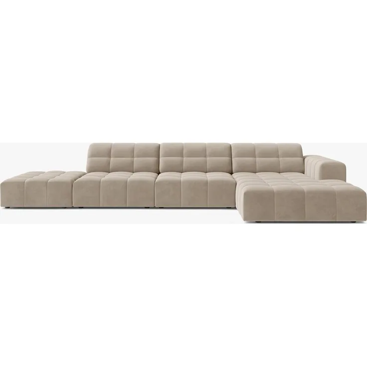Micadoni Ecksofa Jennifer 5-Sitzer Samt Bluvel Dunkelbeige Rechts
