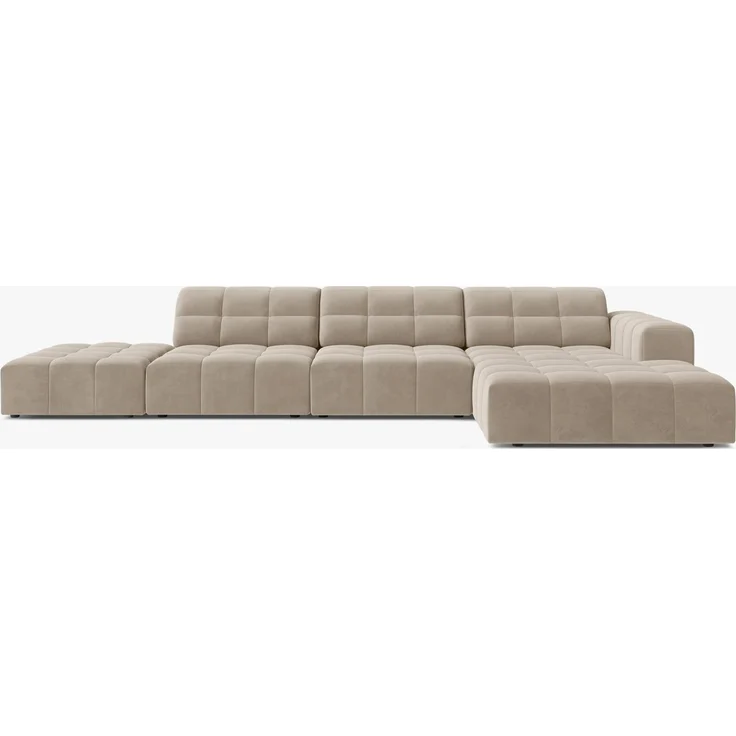 Micadoni Ecksofa Jennifer 5-Sitzer Samt Bluvel Dunkelbeige Rechts – Bild 1