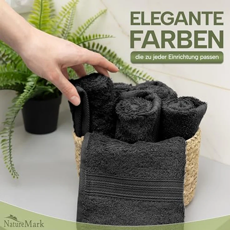 NatureMark 12er Pack Gästetücher Premium Qualität 30x50 cm GÄSTEHANDTUCH Frottiertuch-Set 100% Baumwolle Farbe: Schwarz – Bild 3