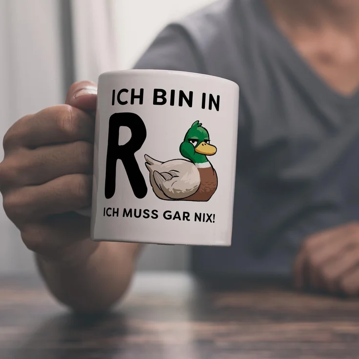 speecheese Tasse Ente Ruhestand Kaffeebecher mit Spruch Ich bin in R muss gar nix – Bild 2
