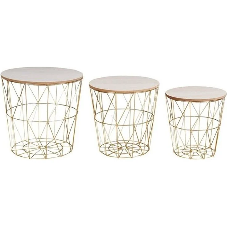 Levandeo® Couchtisch, 3er Set Beistelltisch Metall Metallkorb Drahtkorb Gold Couchtisch – Bild 4