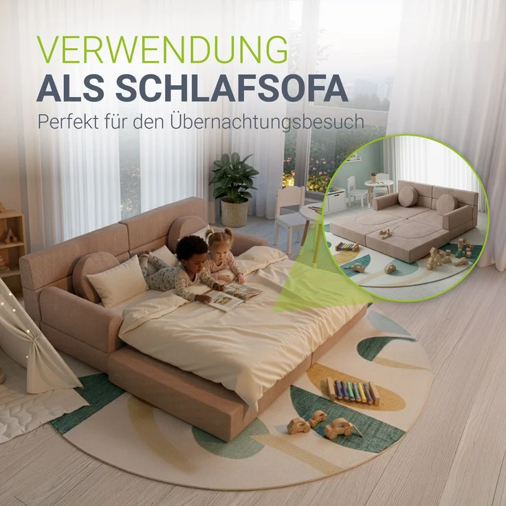 Juskys Kindersofa Kayo –Cord, modular & weich, Sofa für Kinderzimmer & Spielzimmer, sicher, flexibel, pflegeleicht, mit abnehmbaren Bezügen – Rosa – Bild 2