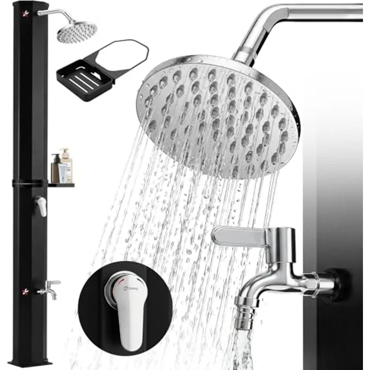 Sekey Solardusche 40L/ 60L Solar Gartendusche Pooldusche Campingdusche bis 60°C Wasser, 40L stromfreie Wassererwärmung, mit Direktanschluss für Gartenschlauch – Bild 1