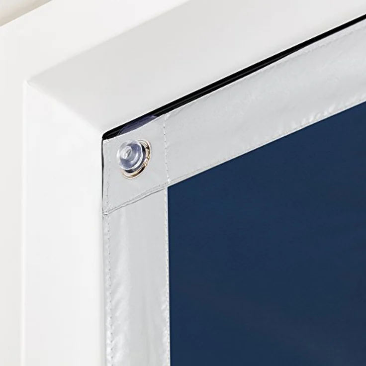 Dachfensterrollo Haftfix Hitzeschutz Abdunkelung, LICHTBLICK ORIGINAL, verdunkelnd, ohne Bohren, verspannt, Haftfix, mit Thermobeschichtung, mit Saugnapf, Blau, B94 x H91 cm – Bild 4