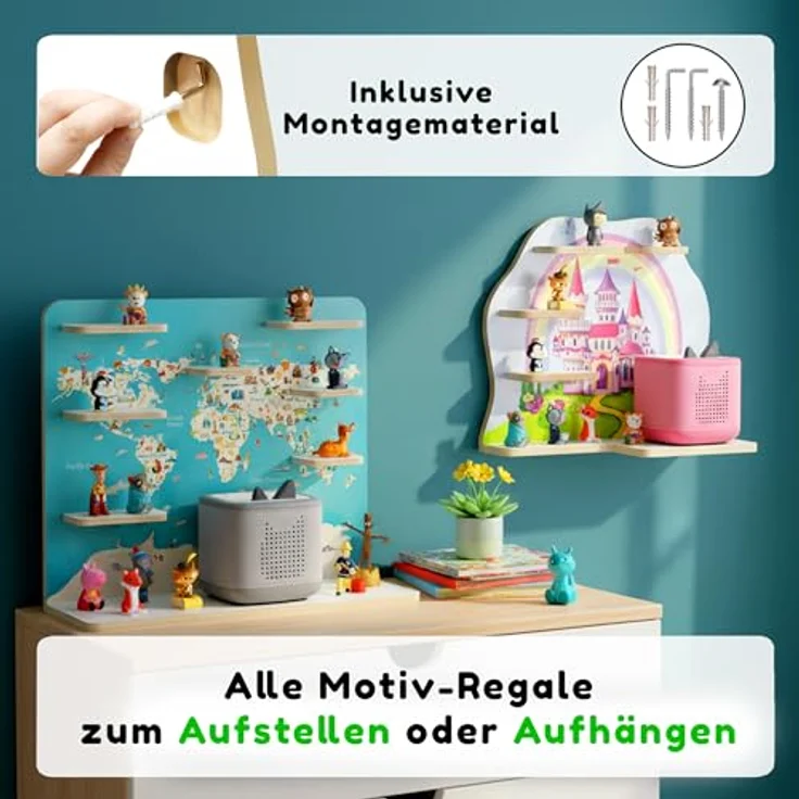 stadtecken Holzregal für Tonies & Toniebox – Musikbox Wandregal aus 10mm Holz – Platz für 35-50 Figuren mit Magnetfunktion – Handgefertigt – Zum Aufstellen oder Aufhängen (Sissi, Groß) – Bild 7