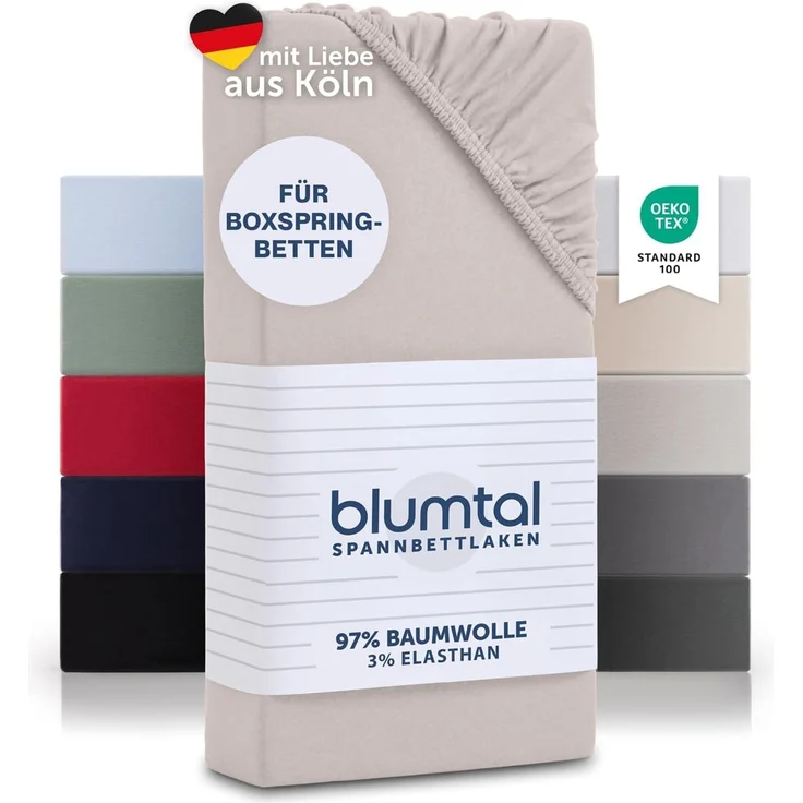 Blumtal Luxus Spannbettlaken 180x200 cm Boxspringbett 2er Set bis 40cm Höhe - Oeko-Tex Zertifizierte Baumwoll Bettlaken 180x200 Boxspringbett - Spannbettlaken 180x200 cm Baumwolle - Ivory – Bild 1