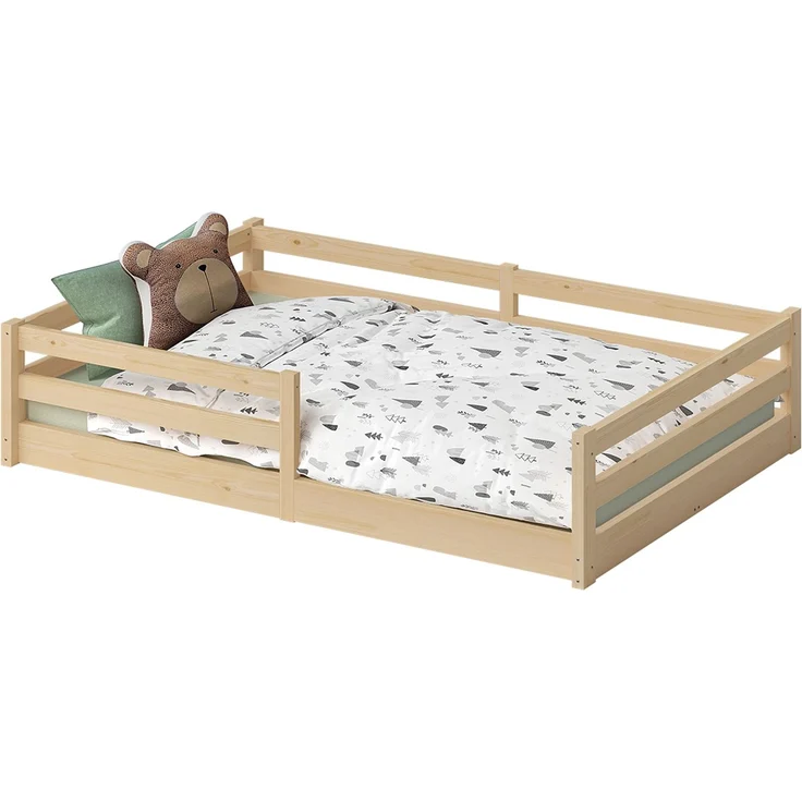 Bellabino 'Iskri' Bodenbett 140x200 cm, natur, Massivholz Kiefer, Montessori Kinderbett mit Rausfallschutz und Lattenrost – Bild 11