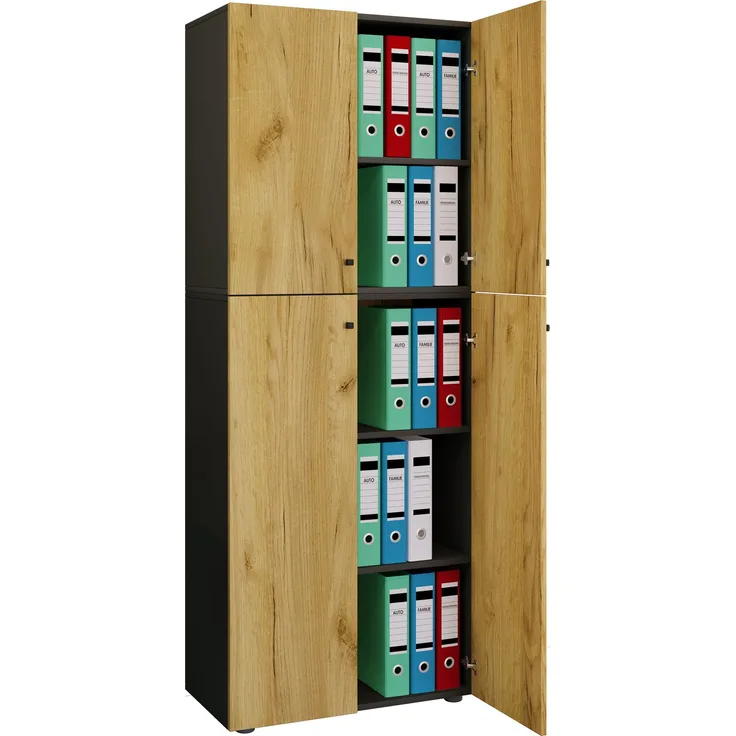 VCM Büroschrank Lona 919599 Anthrazit / Honig-Eiche B. 70 x H. 184 x T. 40 cm