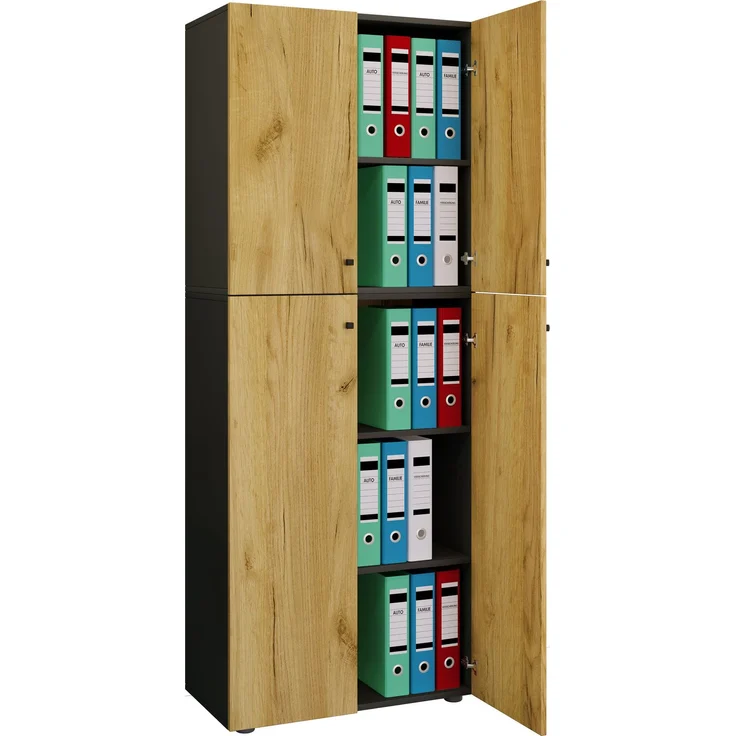 VCM Büroschrank Lona 919599 Anthrazit / Honig-Eiche B. 70 x H. 184 x T. 40 cm – Bild 1