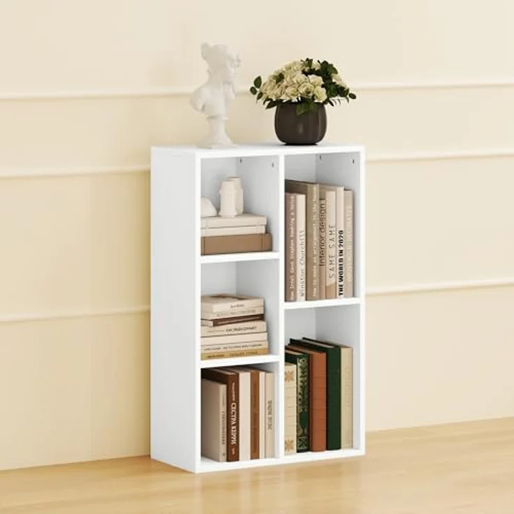 HOMCOM Bücherregal modernes Standregal mit 5 offenen Ablagefächern, freistehendes Ausstellungsregal 1-tlg, 50 x 24 x 80 cm, Weiß – Bild 8
