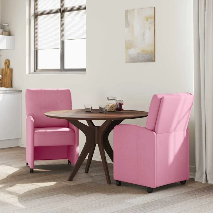 vidaXL Esszimmerstühle mit Rollen 2 pcs Rosa 57 x 67 x 95 cm Stoff 42017856 – Bild 2