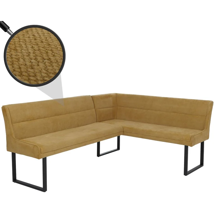 Eckbank HWC-O81, Esszimmerbank Bank, Öko-Tex (310g/m²) Chenille Stoff/Textil Metall 210x159 cm ~ senfgelb – Bild 1