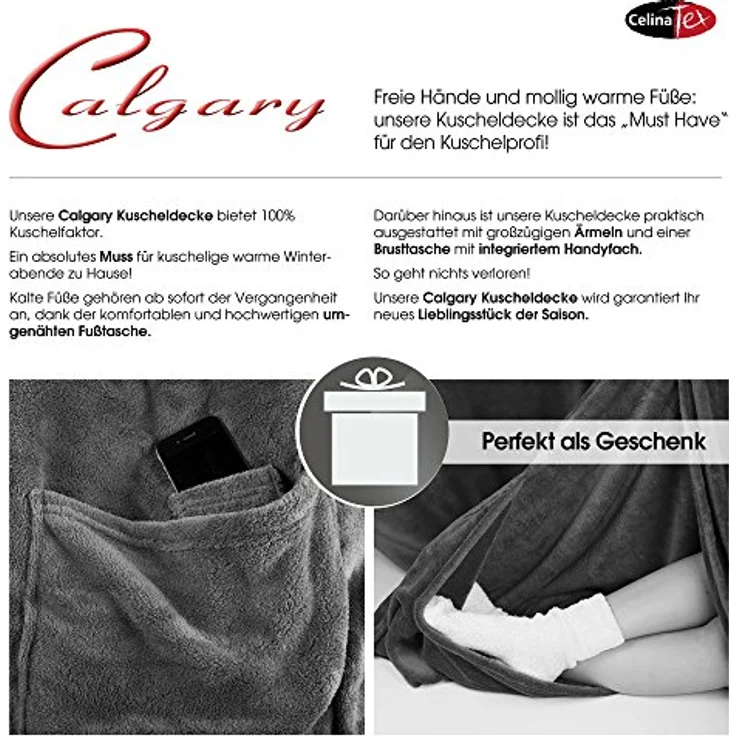Wohndecke Calgary Kuscheldecke mit Ärmeln Sofa warm 150x180cm meliert blau, CelinaTex, allergikergeeignet,bügelfrei,flauschig,kuschelweich,mollig warm – Bild 9
