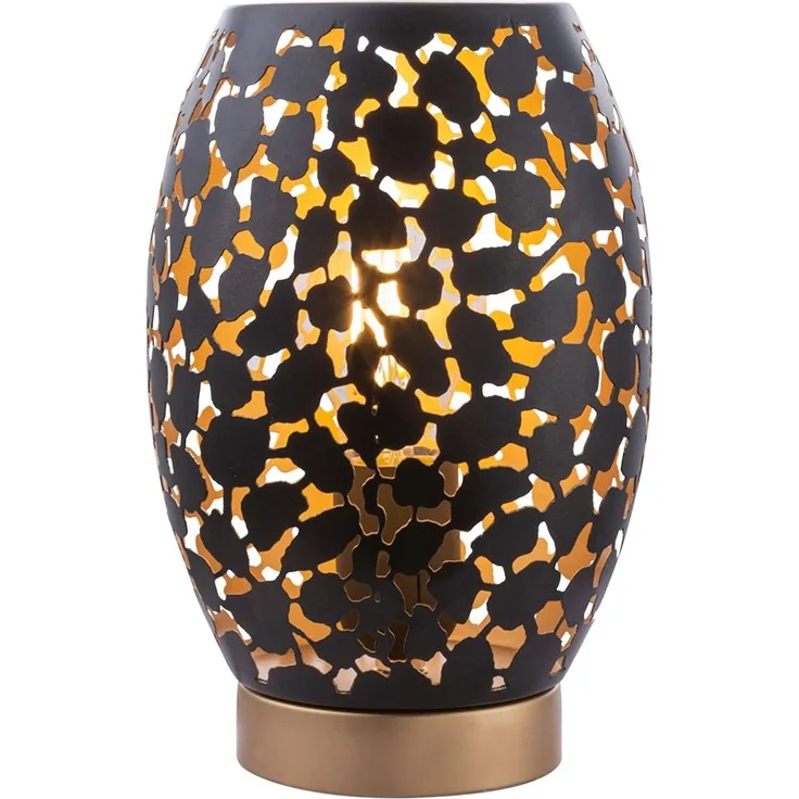 Tischleuchte, schwarz-gold, Dekor Stanzungen, H 23 cm, HANNY