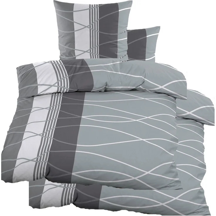 KH-Haushaltshandel Bettwäsche 4-TLG. Biber Winter Bettwäsche 2X (135 x 200 + 80x80 cm) Wellen, Biber, 4 teilig, grau hellgrau weiß, flauschig weiche, warme Winterbettwäsche – Bild 4