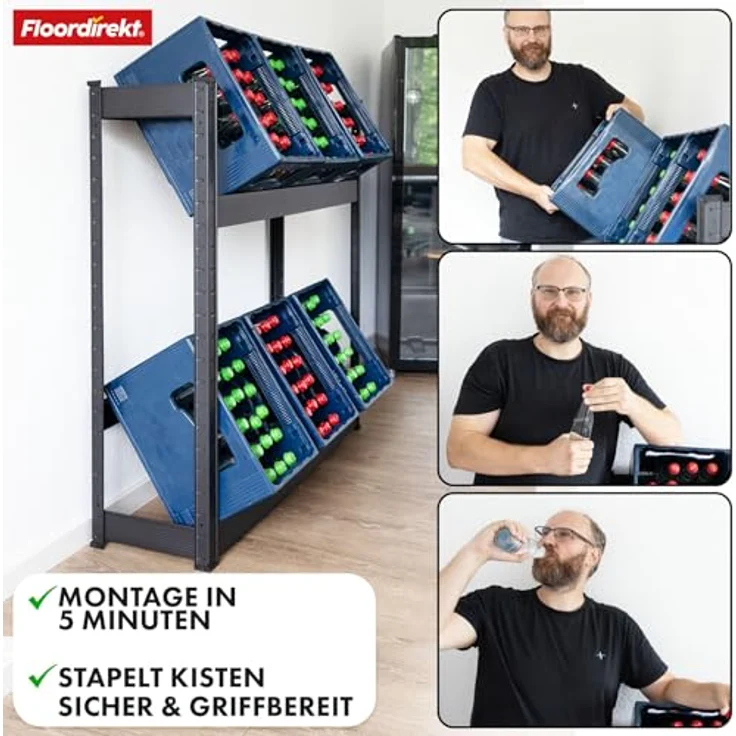 KARAT Getränkekistenregal für 6 Kisten - 110 x 110 x 30 cm - Getränkeregal, Kastenregal für Getränkekisten, Flaschenregal, Kastenständer - Regal für Getränkekästen (Osaka) – Bild 8