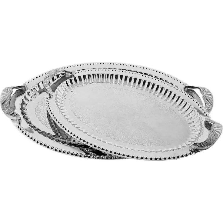 Serviertablett aus hochwertigem 18/10-Edelstahl - Elegant & Zeitlos - 2er Set Silber