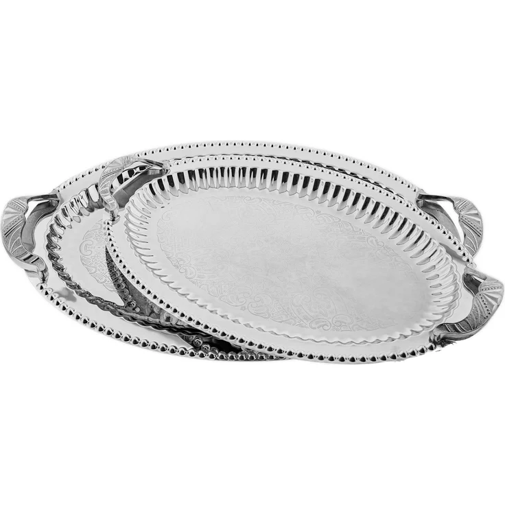Serviertablett aus hochwertigem 18/10-Edelstahl - Elegant & Zeitlos - 2er Set Silber – Bild 1
