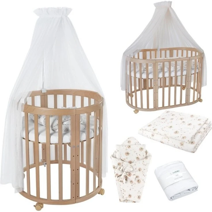 Waldin Babybett Mobiles Babybett OWAL aus Holz 7in1 mit Matratze, mitwachsend – Bild 4