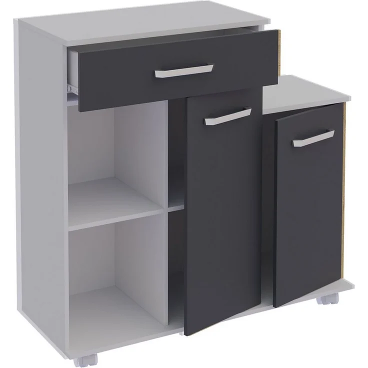 VCM Küchenmöbel Servierwagen Bakila 921072 Weiß / Anthrazit H. 88 x B. 90 x T. 33 cm – Bild 1