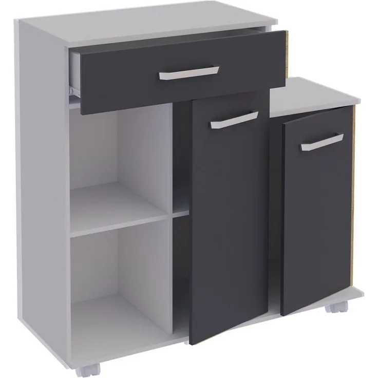 VCM Küchenmöbel Servierwagen Bakila 921072 Weiß / Anthrazit H. 88 x B. 90 x T. 33 cm