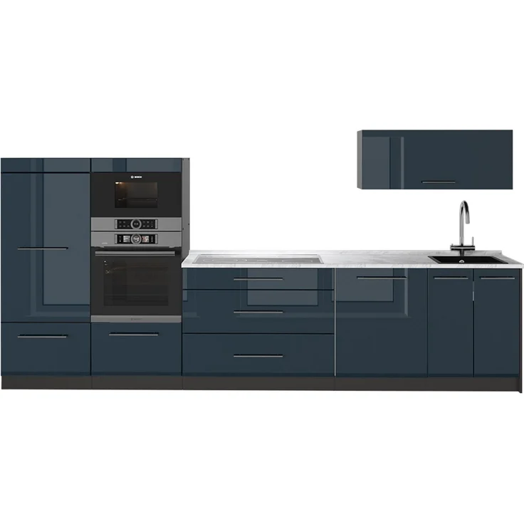 Küchenzeile Fame-Line Dunkelblau Hochglanz/Anthrazit 340 cm, AP Marmor Vicco – Bild 1