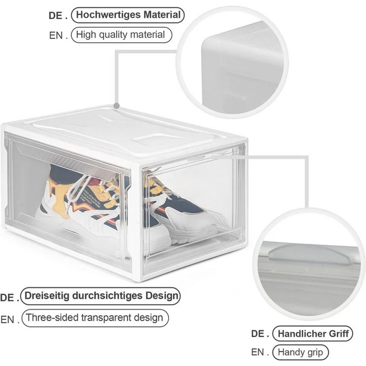 Yorbay Schuhbox 3er Set Schuhbox, stapelbarer Schuhorganizer, Schuhaufbewahrung (Kunststoffbox mit halbdurchsichtige Tür), Halbdurchsichtig weiß, für Schuhe bis Größe 48 – Bild 3