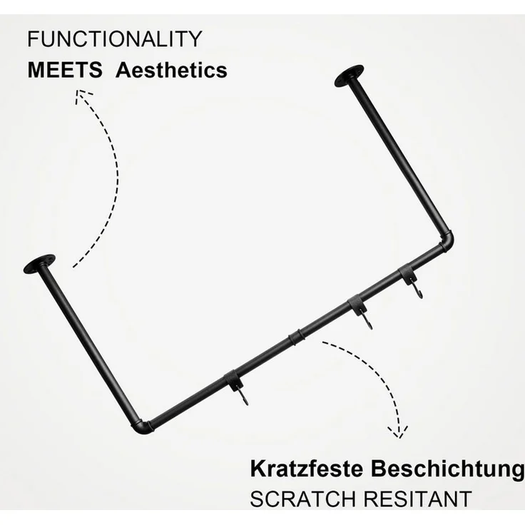 Youyijia Kleiderstange Kleiderstange für die Wand Industrielle Garderobenstange Stahl – Bild 2