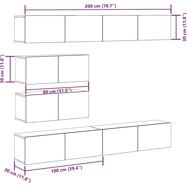 vidaXL 6-tlg. TV-Schrank-Set Wandmontage Altholz-Optik Holzwerkstoff 3329149 – Bild 8