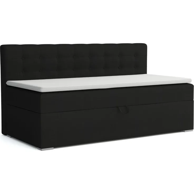 Deine Möbel 24 Boxspringbett Pati, Schwarz, 90x200 cm mit integriertem Bettkasten und Bonell-Federkern-Matratze H3