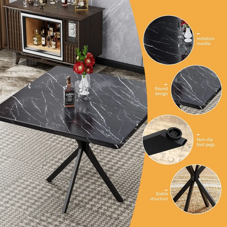 JARDJ Quadratischer Esstisch im Mid-Century-Modern-Stil für 4–6 Personen – platzsparend, geeignet für Küche, Esszimmer oder Büro (Schwarz) – Bild 6