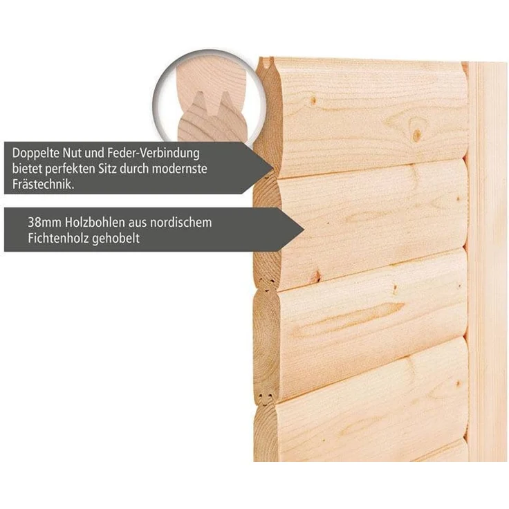 Karibu Sauna Sandra mit Dachkranz + 9kW Saunaofen mit integrierter Steuerung – Bild 6