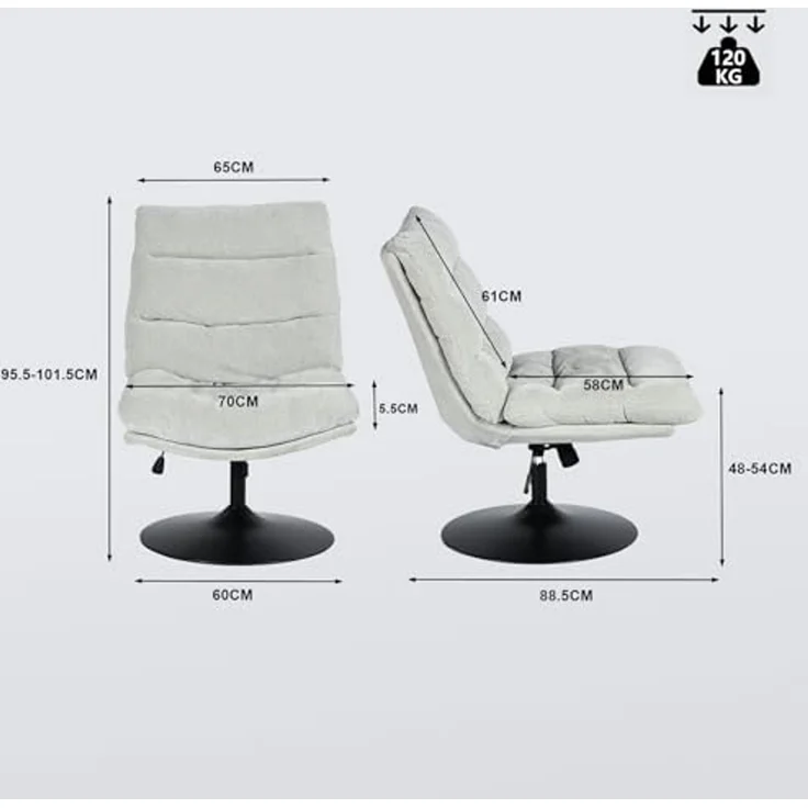MEUBLE Cosy Bürostuhl Ergonomisch Schreibtischstuhl mit höhenverstellbar 360° Drehbar Kippfunktion ohne Armlehnen, Chenille-Stoff, Grau – Bild 3