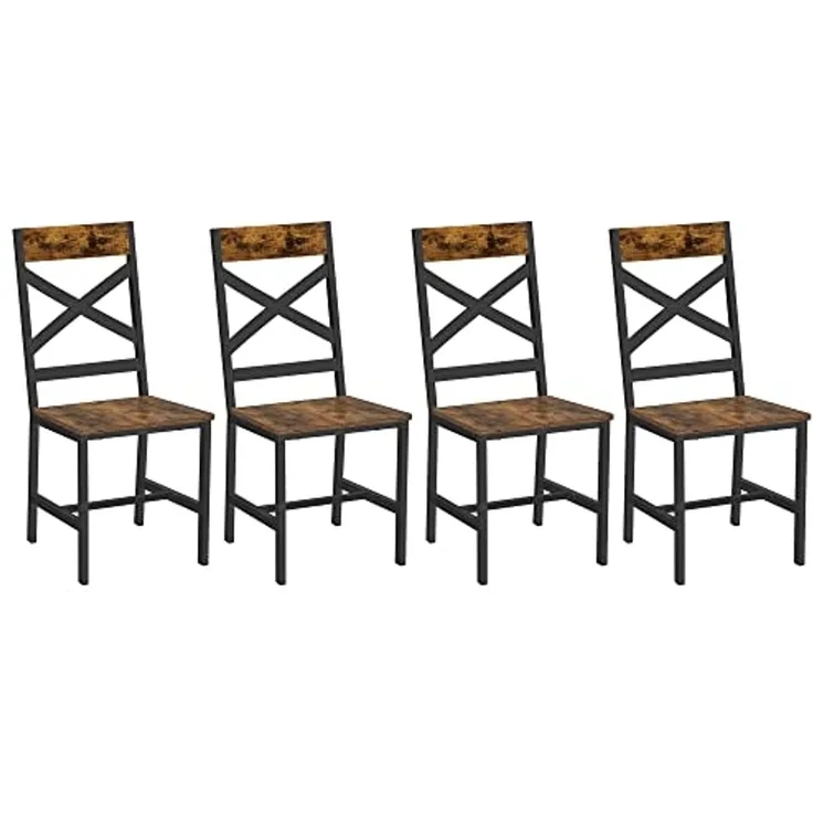 Vasagle Esszimmerstühle, 2er Set, Küchenstühle mit Metallgestell, ergonomisch, Industrie-Design, für Esszimmer und Küche, vintagebraun-schwarz LDC094B01 von Songmics