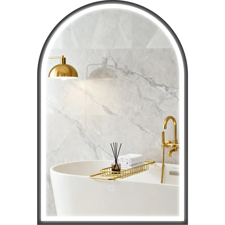 MELAYR, LED Badezimmerspiegel 60 x 90 cm mit Beleuchtung, Front- & Rückbeleuchtung, Memory-Funktion, Schwarz – Bild 2