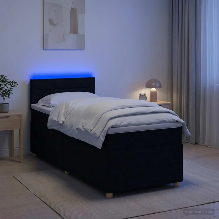 vidaXL Boxspringbett mit Matratze Schwarz 90 x 200 cm Stoff 3452326 – Bild 4