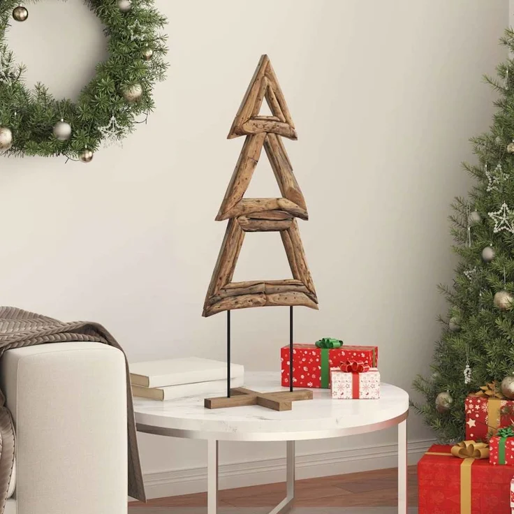 vidaXL Weihnachtsbaum mit Ständer Braun 90 cm Massivholz Teak 42017926 – Bild 3