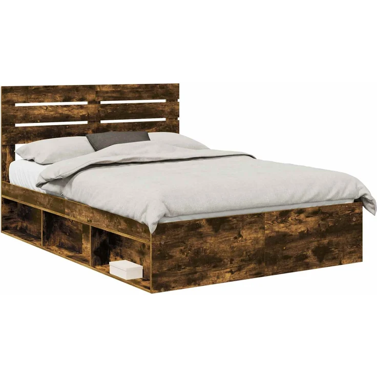 vidaXL Bettrahmen Geräucherte Eiche 140 x 190 cm Massives Kiefernholz 3411419 – Bild 1