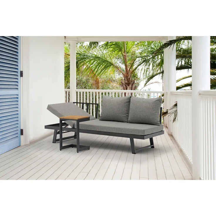 Sanotechnik Aluminium-Lounge 'BILBAO' mit Verstell Funktion, Aluminium Pulverbeschichtung, FSC Akazie Oberfläche, matt anthrazit, 38x35x56 cm, 210x78x71 cm