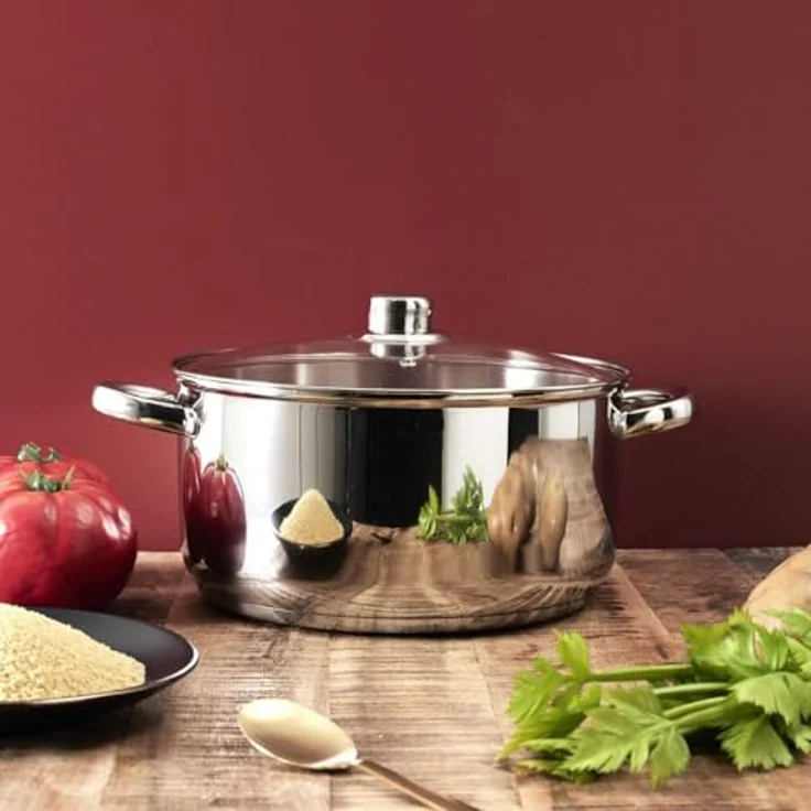 COOK CONCEPT Kochtopf aus Metall mit Glasdeckel 7 L Alle Herdarten Silber | Metall, Glasdeckel, 7 L Fassungsvermögen, geeignet für alle Herdarten inklusive Induktion, ofenfest, für Suppen und Eintöpfe – Bild 5