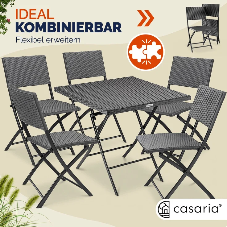 CASARIA® Polyrattan Klappstuhl 4er Set Anthrazit leicht – Bild 7