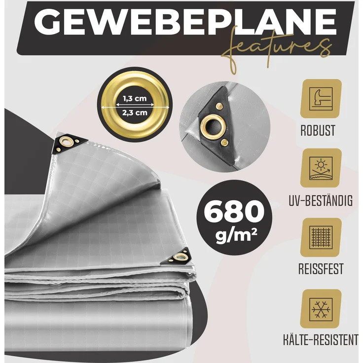 ROTFUCHS Premium Abdeckplane mit Ösen, 700 g/m² PVC RipStop-Gewebe Reißfest & Wasserdicht | Universell für Pool, LKW, Holz Gartenmöbel | Abdeckung, Schutzplane, Gewebeplane, Grau, 300x200 cm – Bild 2