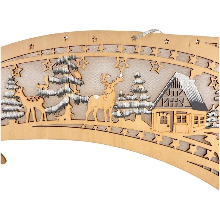 Online-Fuchs LED Lichterbogen Sternschnuppe aus Holz mit warmweißen LEDs beleuchtet - Weihnachtsdeko, inklusive 6-Stunden Timer - zum Aufhängen oder Hinstellen – Bild 3