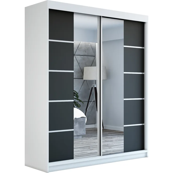 Schwebetürenschrank ERA 2-türig Schrank 180 cm (mit Spiegel) Farbe: Weiß , schwarz
