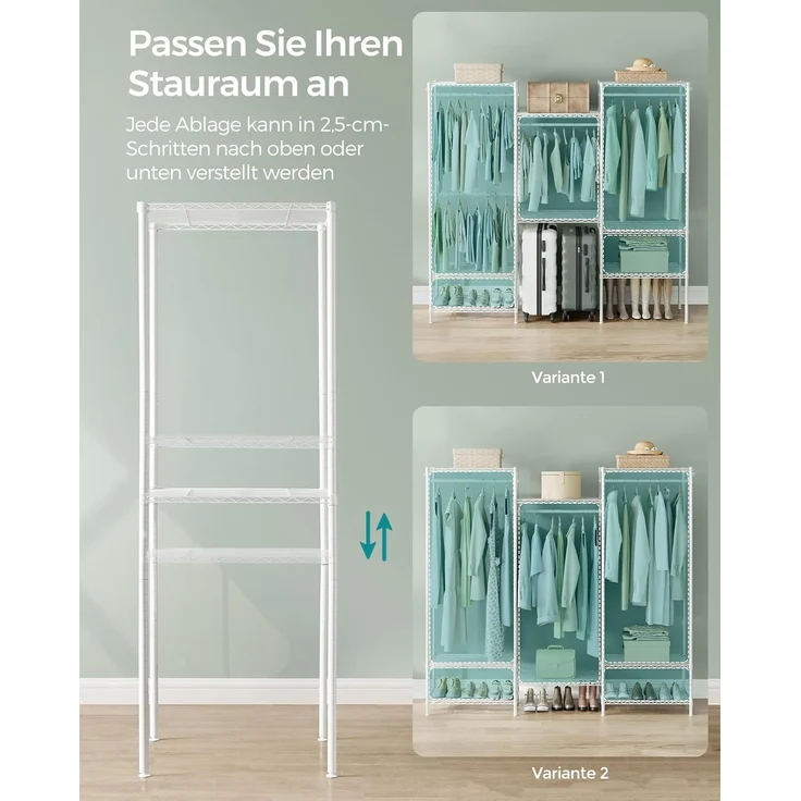 SONGMICS Kleiderständer, offener Kleiderschrank, Garderobe aus Metall, Garderobenständer mit verstellbaren Ablagen und Kleiderstangen, Haken, hochbelastbar, trennbar, wolkenweiß LGRDE431W01 – Bild 6