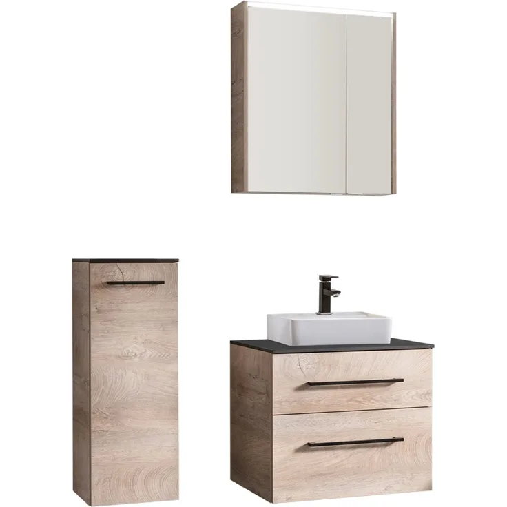 Fackelmann OXFORD Badmöbelset 5-teilig, 60 cm, Braun hell, Keramik schmal