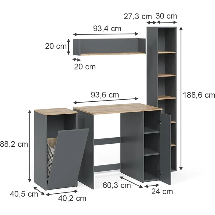 Badmöbel-Set Viktor Anthrazit/Goldkraft Eiche 4-teilig Vicco – Bild 2