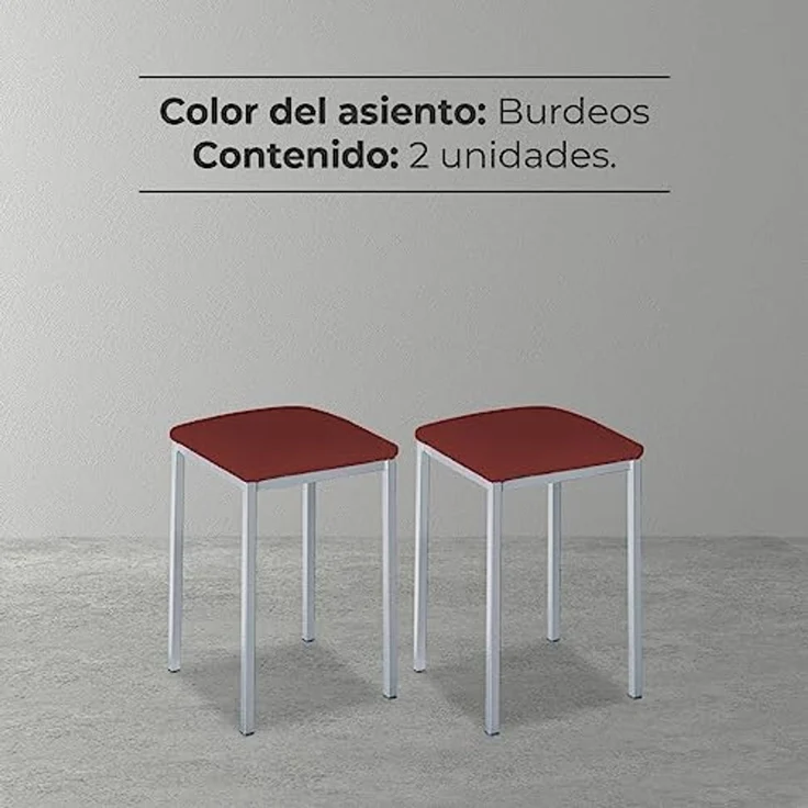 ASTIMESA - Gepolsterter Küchenhocker - Solide und Feste Struktur - Gestell Farbe Aluminium und Sitzfläche aus Kunstleder - Sitzfarbe: Bordeauxrot Lieferumfang: 2 Stück, Maße: 35 x 35 x 45 cm – Bild 6