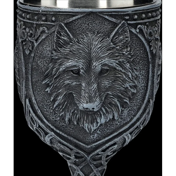 Figuren Shop GmbH Becher Gothic Kelch - Nacht Wolf mit blauen Schmucksteinen - Becher Fantasy, Kunststein (Polyresin), Edelstahl – Bild 5